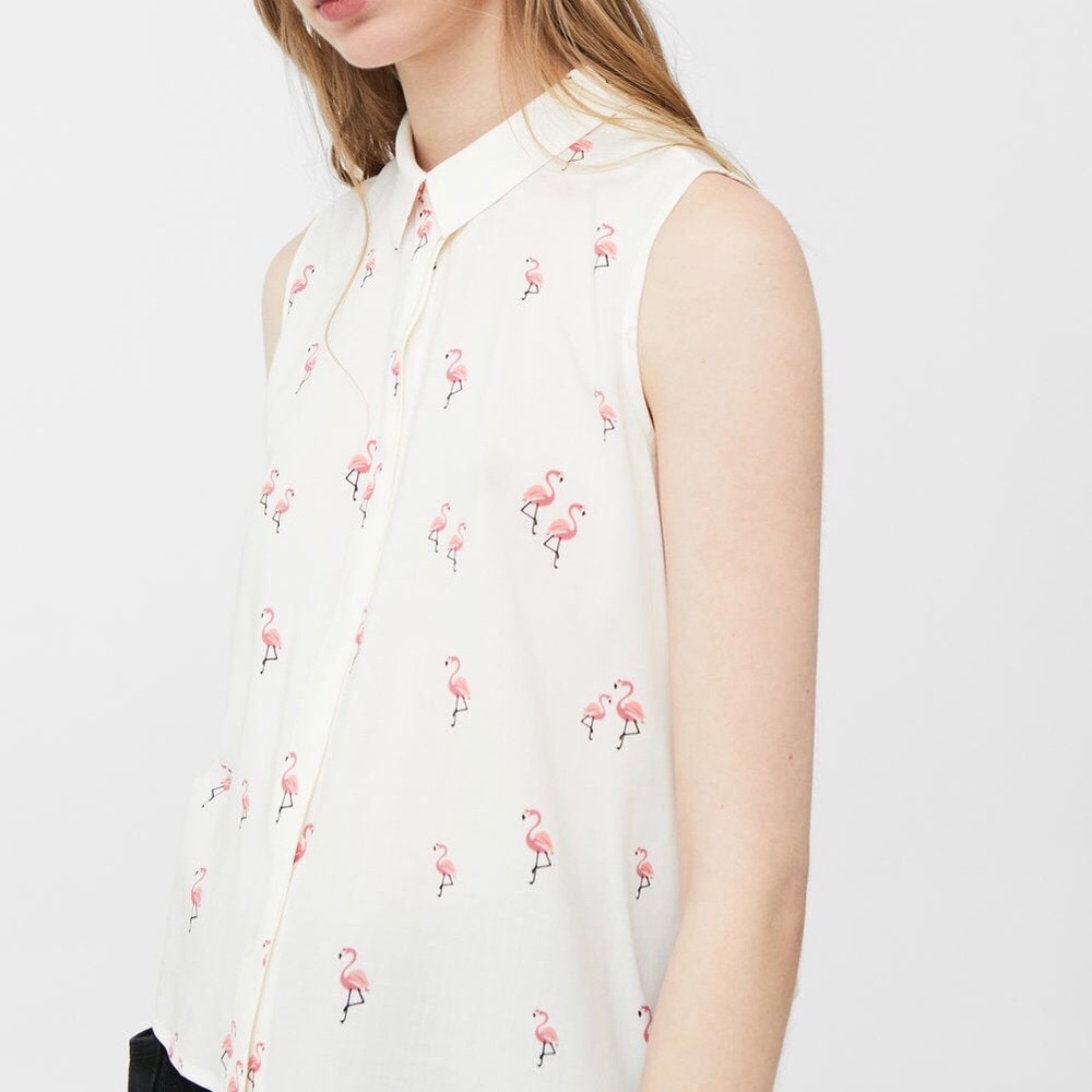 MANGO 'PAULA" FLAMINGO SLEEVELESS BUTTON DOWN